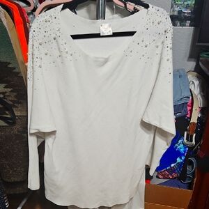 Siren Lily White Long Sleeve Embellished Blouse